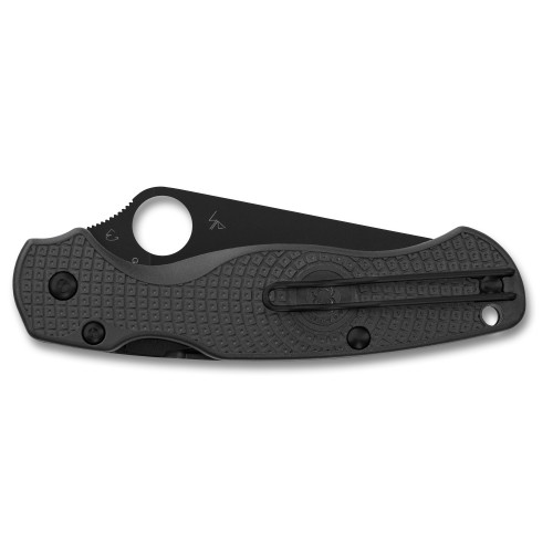 Spyderco Paramilitary 2 Lightweight Compression Lock Folding Knife 3.47" CTS-BD1N Black DLC Plain Blade, Black FRN Handles, Reversible Wire Clip