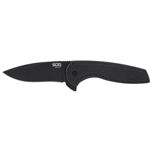 SOG Aegis FLK 2.0 Flipper Knife 3.5" Black Stonewashed Drop Point Blade, Black Stonewashed Stainless Steel Handles, Frame Lock - 14-41-05-43

