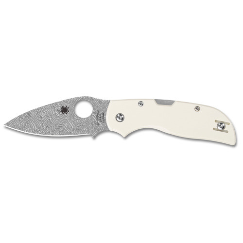 Spyderco Chaparral Folding Knife 2.8" DS93X Grabak Damasteel Plain Blade, Ivory G10 Handles, Reversible Wire Clip, Lockback - C152GPIVD
