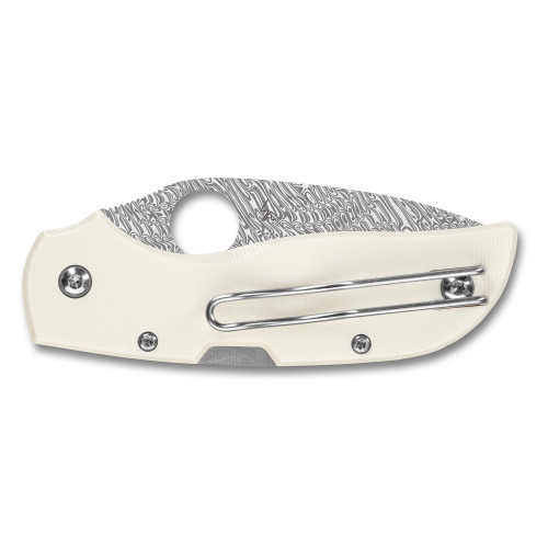 Spyderco Chaparral Folding Knife 2.8" DS93X Grabak Damasteel Plain Blade, Ivory G10 Handles, Reversible Wire Clip, Lockback - C152GPIVD
