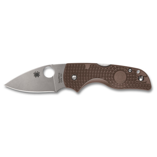 Spyderco Lil' Native Lightweight Lockback Sprint Run Folding Knife 2.42" CPM-15V Stonewashed Plain Blade, Brown FRN Handles, Reversible Wire Clip - C230PBN15V
