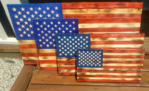 Custom Red/White/Blue Carved Wood Flag