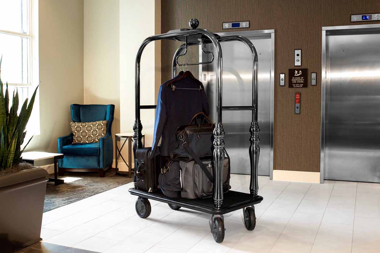 Hotel luggage cart in lobby