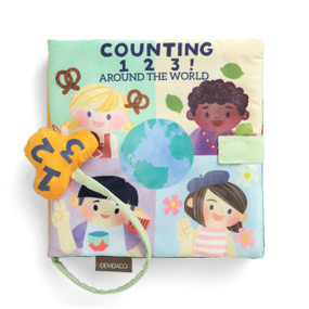 A soft fabric book titled "Counting 1 2 3! around the world" with sound.