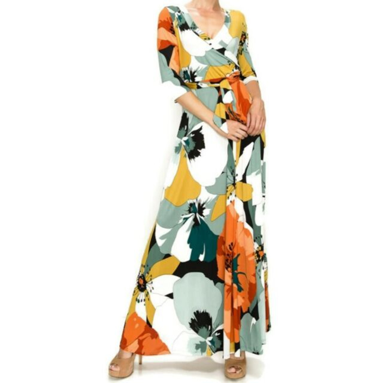 burnt orange floral maxi dress