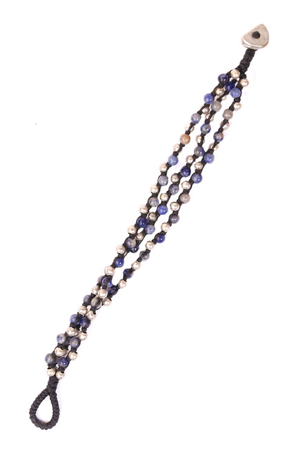 Iris Blue and Silver Bead Bracelet