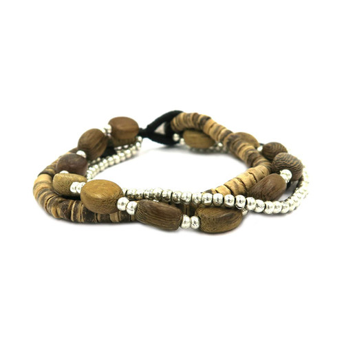 Coconut & Silver Bead Bracelet