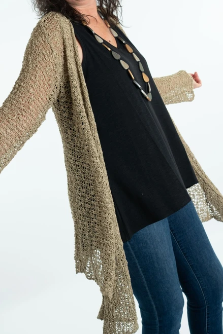 Popcorn Knit Medium Length Flyaway Cardigan in SAND