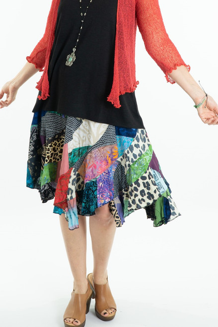 Short Patchwork Flirty A Line Skirt~Slightly Below the Knee~One Size (L/XL)