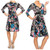 Jersey Knee Length Faux Wrap Dress with 3/4 Sleeves in Black, Peacock & Pink Floral Print