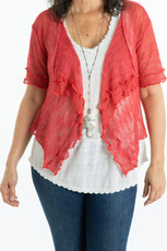 Zigzag Patterned Mesh Knit Cardigan w/Ruffle - Cheeky