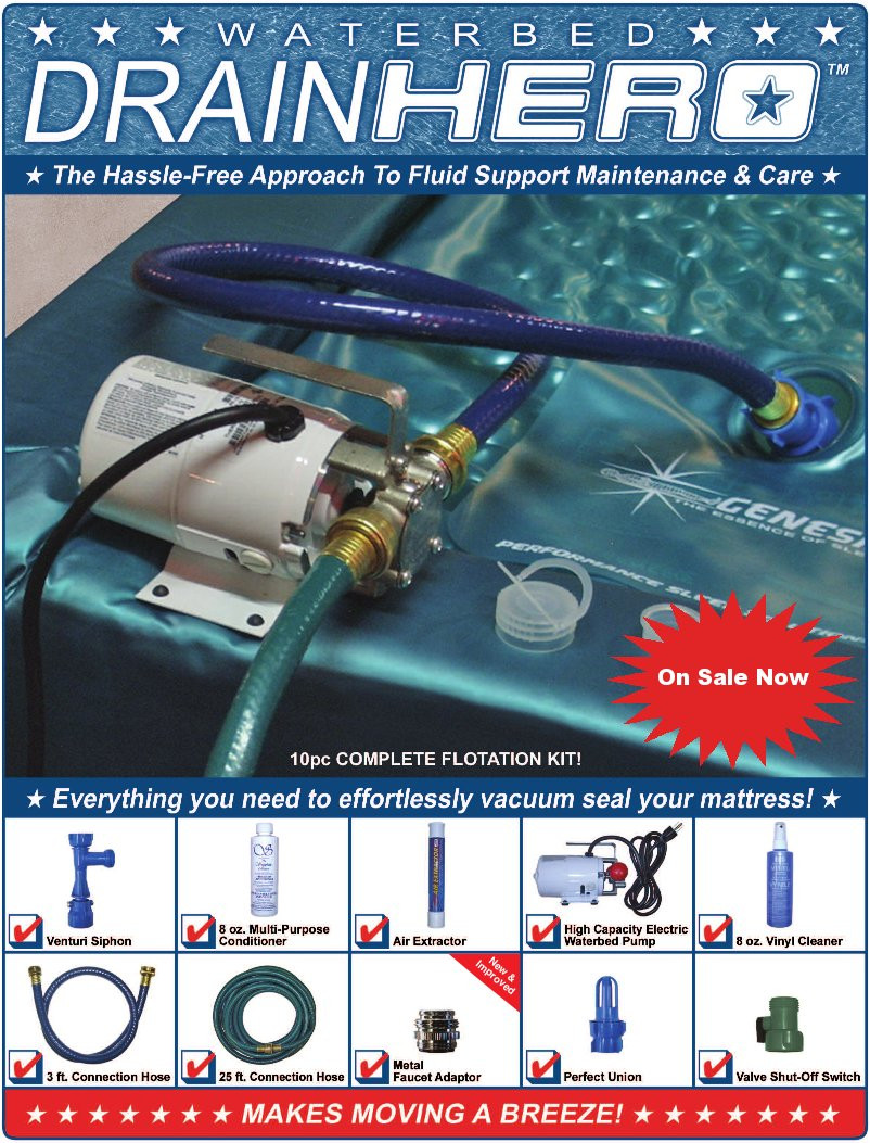 Drain Hero Complete Drain Kit Vacuum Seal Hardside Waterbed Mattress