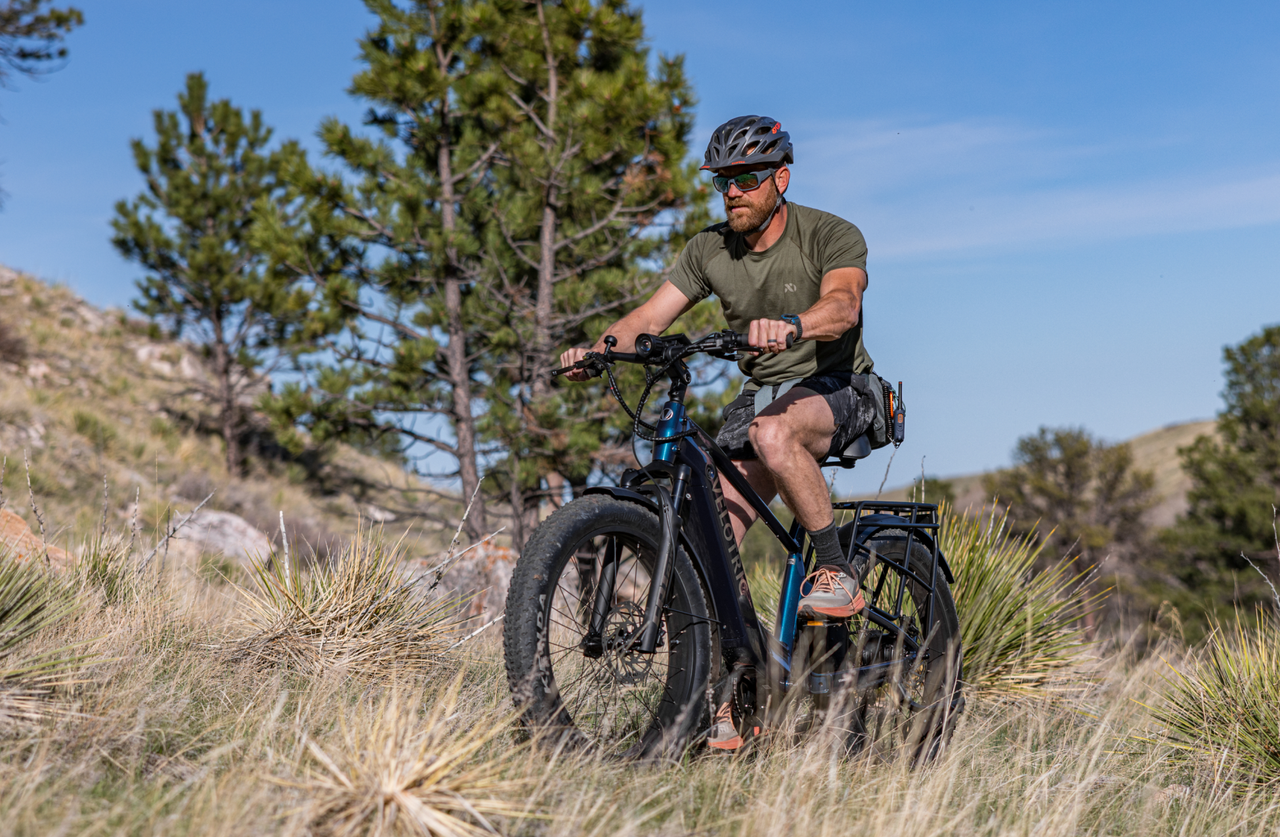 Velotric Nomad 2X Full Suspension Fat Tire Ebike — out on a ride