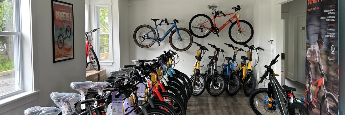 Bikes and riding gear in Andy’s Galloway showroom