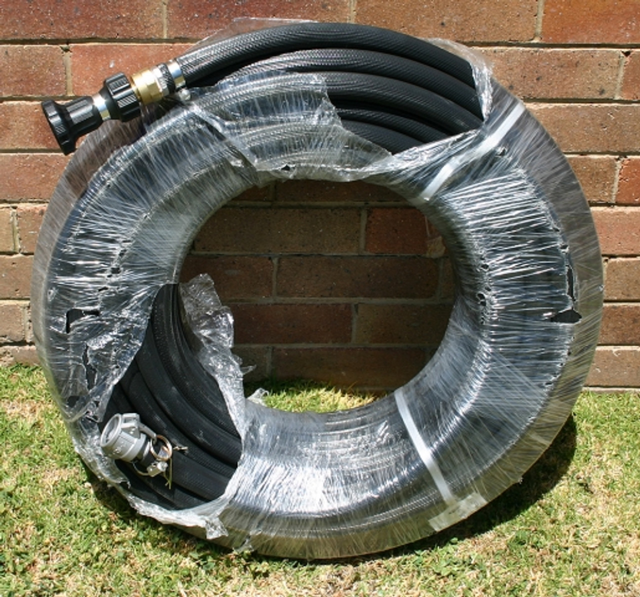 36m length of 1" Fire Hose (Australian Made) with camlock and Brass Fire Nozzle