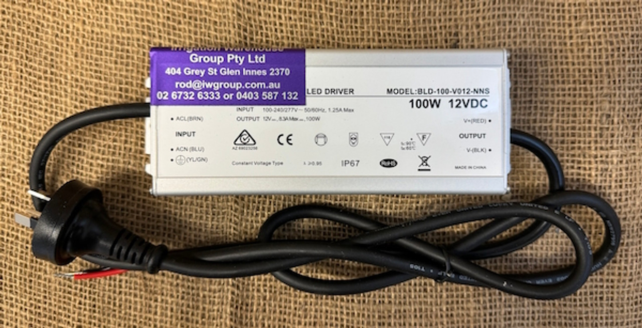 Trans12-100-8.3 has an output of 12vDC at max 8.3 Amps