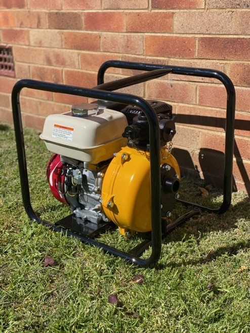 Ward 6.5 HP twin impeller fire pump with a genuine Honda Australia GX200 engine and steel roll frame.