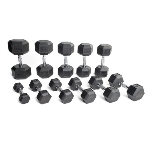 CAP Rubber Hex Dumbbells with Contoured Handle Set