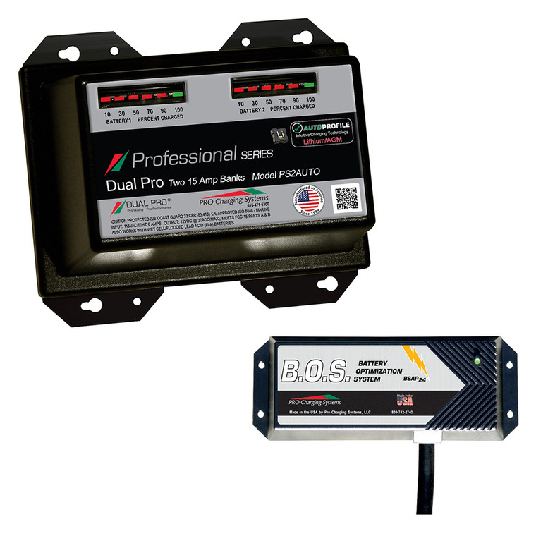 Dual Pro PS2 Auto 2 Bank Battery Charger w\/2 Bank B.O.S. [PS2AUTO\/BOS12V2]