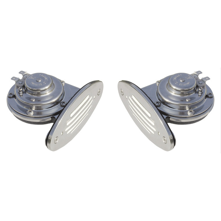 Schmitt Marine Mini Stainless Steel Dual Drop-In Horn w\/Stainless Steel Grills High  Low Pitch [10055]