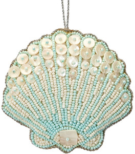 Scallop Mother of Pearl & Beads Ornament - Blue