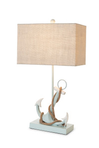 Anchor - Distressed Blue Polyresin Coastal Table Lamp, (Set of 2)