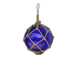 Japanese Glass Float in Rope Netting - 12" - Blue Japanese Glass Float in Rope Netting - 12" - Blue