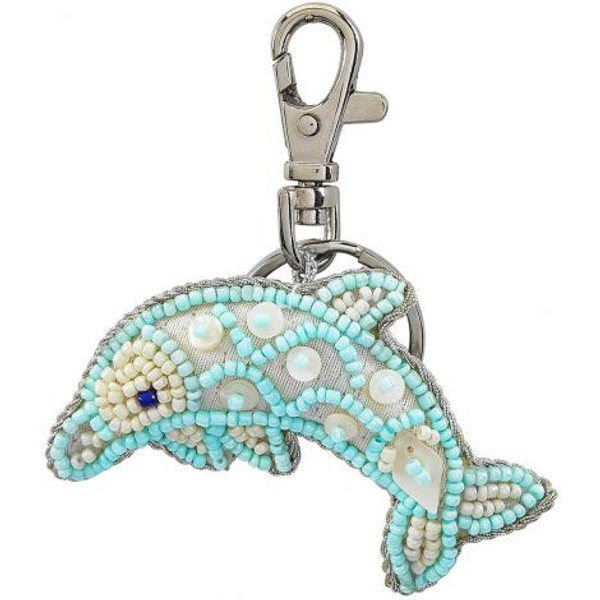 Blue Dolphin Key Ring - Mother of Pearl & Beads - 3" Blue Dolphin Key Ring - Mother of Pearl & Beads - 3"