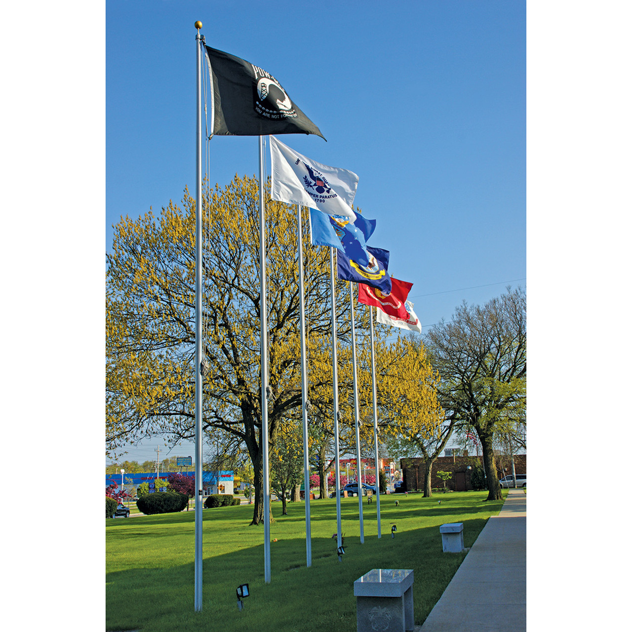 flagpoles and flags