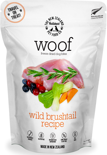 The NZ Natural Pet Food Co Woof Wild Brushtail Freeze Dried Dog Food