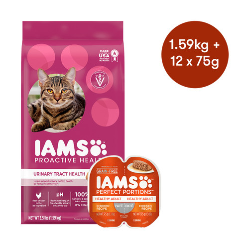 IAMS Proactive Health Urinary Tract Health Adult Chicken + Wet Cat Food Bundle