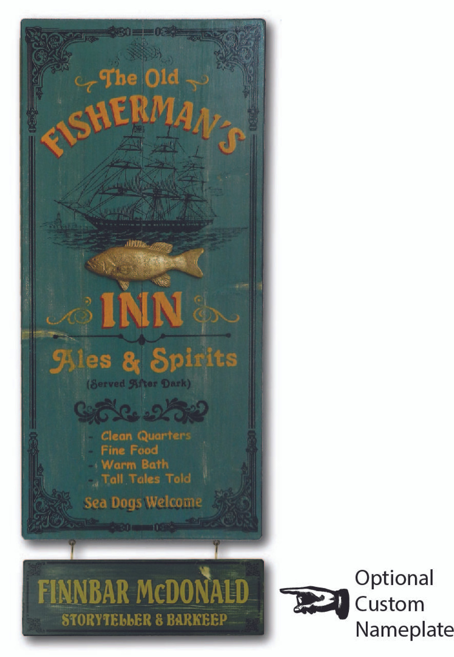 Fisherman's Inn Vintage Pub Sign with Optional Name Board