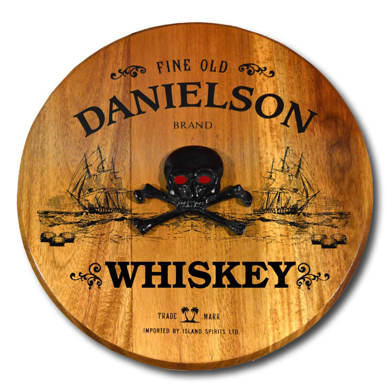 Pirate Ship & Skull Home Bar Barrel Head Sign Personalized