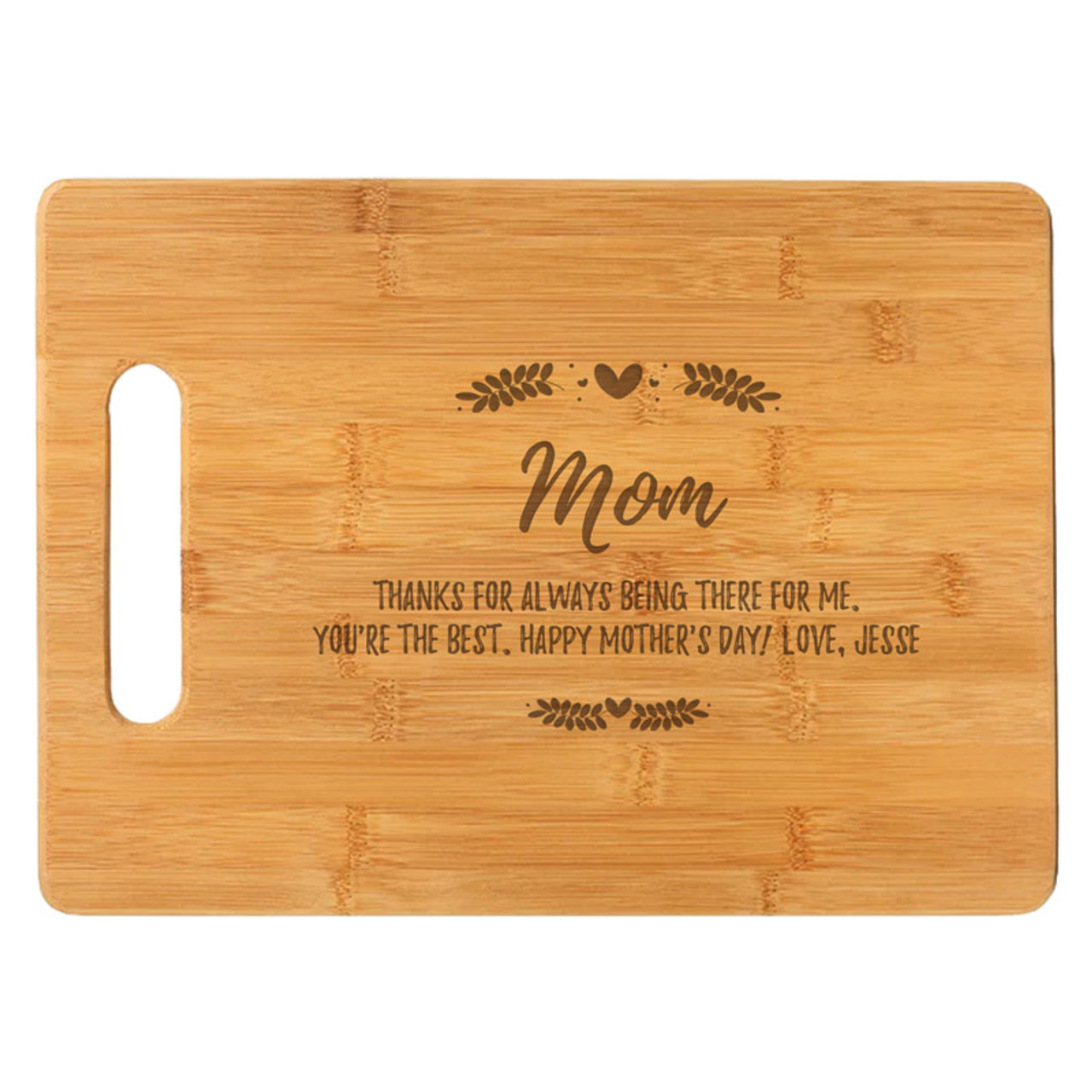 Personalized Large Bamboo Wood Cutting Board Floral Quote (14x10
