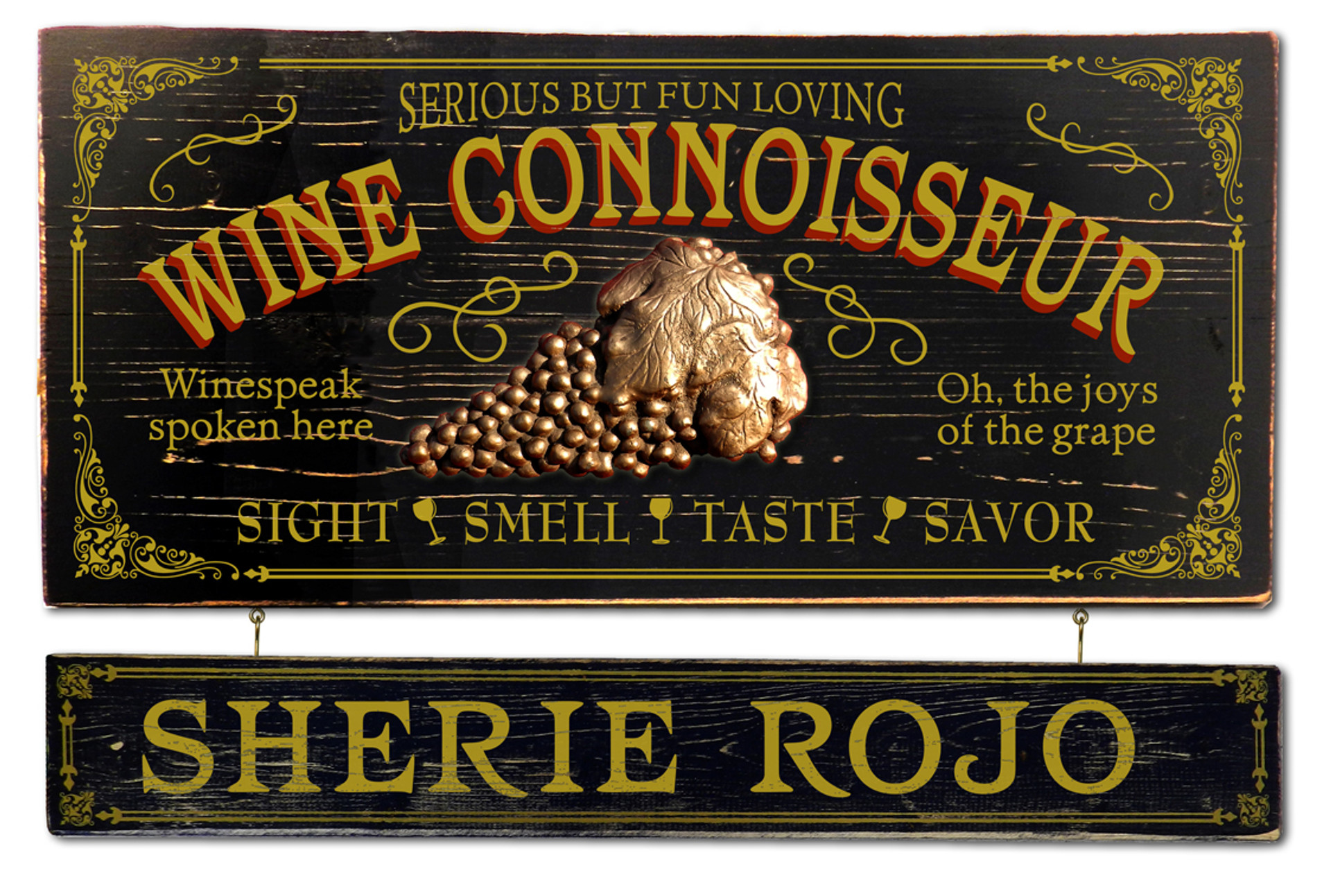 Vintage Wine Connoisseur Plaque with Custom Hanging Name Plank