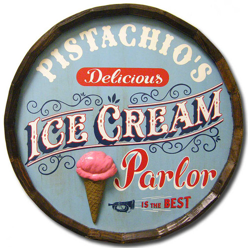 Ice Cream Parlor Vintage Quarter Barrel Sign