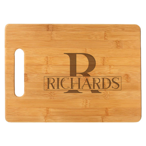 Personalized Bamboo Wood Cutting Board - Floral Family Name & Initial