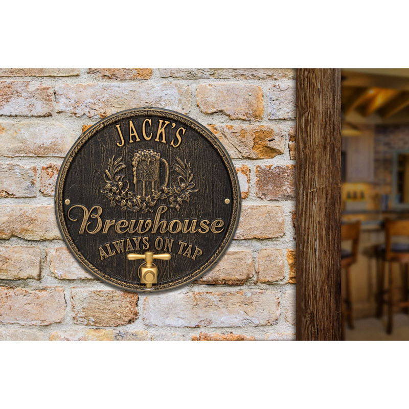 Brewhouse Barrel Head Personalized Metal Plaque with Bottle Opener