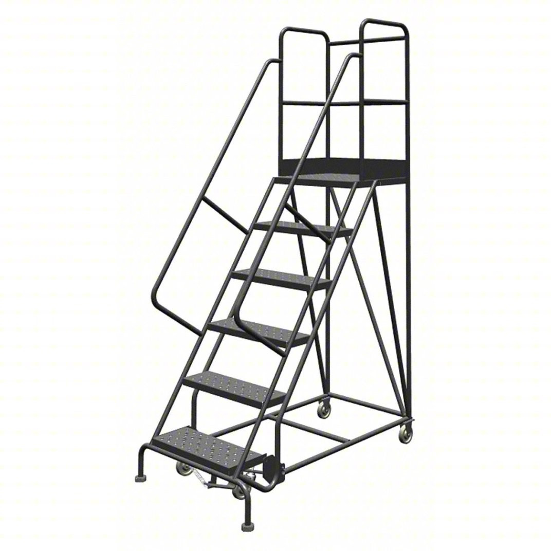 KD 6 Step Steel Rolling Ladder: 60 In Platform Height, 30 In