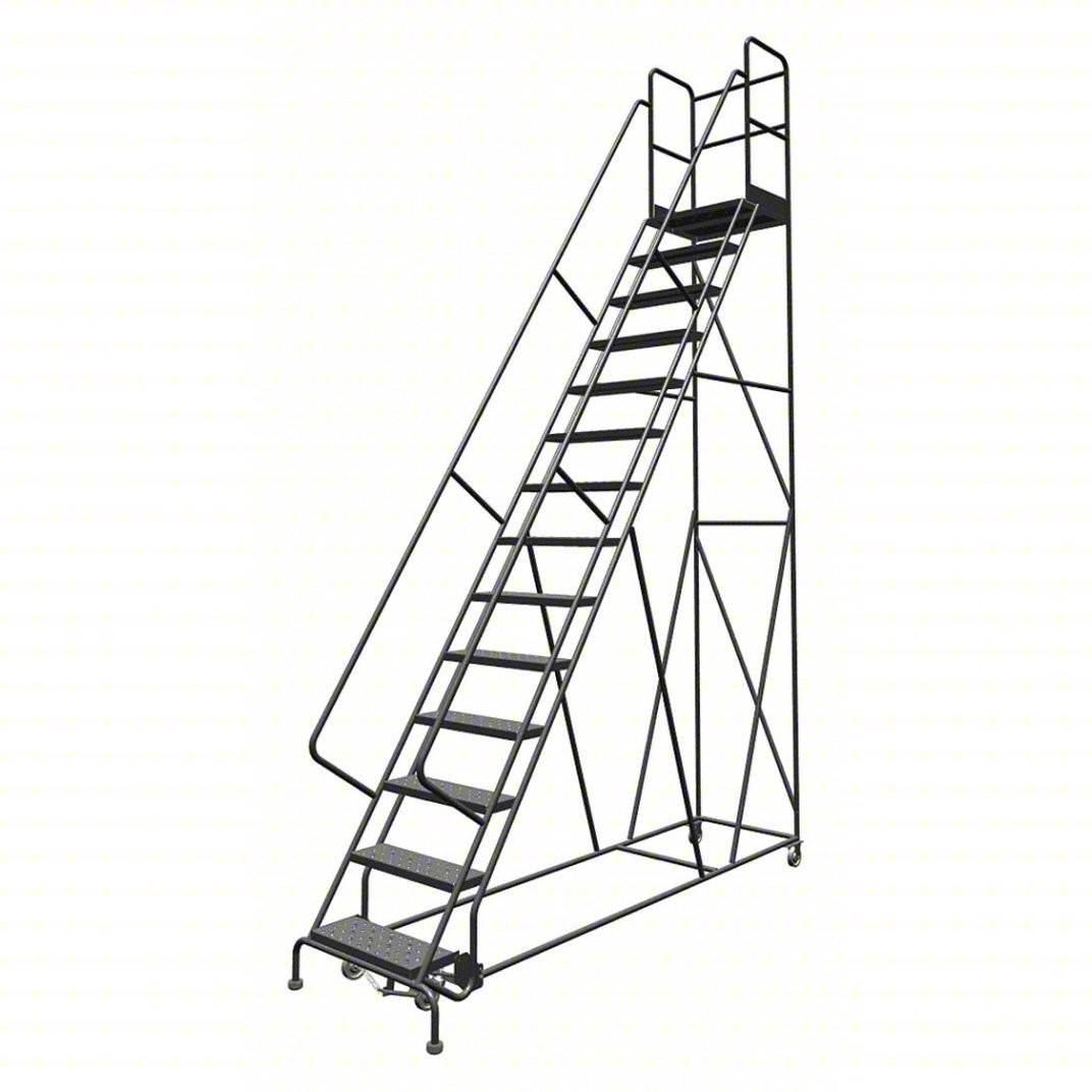 KD 14 Step Steel Rolling Ladder: 140 In Platform Height, 30 In Platform ...