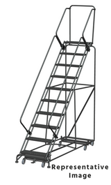 Weight Actuated All Directional 50 Degree Slope Walk Down Ladders, Weight Actuated, All Directional, 50° Incline, 10 Step, 32 In Wide Base, 21 in Deep Top Step, Expanded Metal Tread, Setup