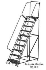 Weight-Actuated Series Ladders, Weight Actuated, 10 Step, 32 In Wide Base, 28 in Deep Top Step, Serrated Tread, Setup