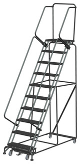 Ballymore Safety Products Weight-Actuated Series Ladders, Weight Actuated, 10 Step, 32 In Wide Base, 14 in Deep Top Step, Expanded Metal Tread 