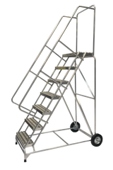 Ballymore Safety Products Aluminum Ladders, 7 Step, 36 In Wide Base, 14 in Deep Top Step, Serrated Tread, Setup 