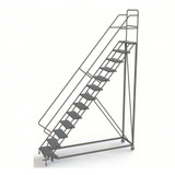 Tri-Arc KD 13 Step Easy Climb Configurable Rolling Ladder: 130 In Platform Height, 17 In Platform Deep, 24 In Platform Wide, Perforated 