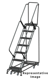 Weight Actuated All Directional 50 Degree Slope Walk Down Ladders, Weight Actuated, All Directional, 50° Incline, 7 Step, 24 In Wide Base, 14 in Deep Top Step, Expanded Metal Tread