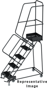 Ballymore Safety Products 50 Degree Slope Walk Down Ladders, CALOSHA, 50° Incline, 5 Step, 24 In Wide Base, 14 in Deep Top Step, Expanded Metal Tread, Setup 