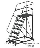 Ballymore Safety Products 50 Degree Single Entry Platforms - With Handrails, 50° Incline, 7 Step, 38 In Wide Base, 36 in Deep Top Step, Serrated Tread 