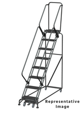 Weight Actuated 50 Degree Slope Walk Down Ladders, Weight Actuated, 50° Incline, 8 Step, 24 In Wide Base, 21 in Deep Top Step, Perforated Tread, Setup