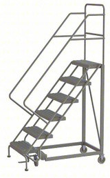 KD 6 Step Easy Climb Rolling Ladder: 60 In Platform Height, 17 In Platform Deep, 24 In Platform Wide, Perforated, 35 In Bottom Wide